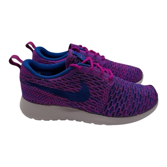 Nike Roshe One Flyknit Shoes Womens 9 Fuchsia Royal Blue Sneakers 704927-501 - Picture 2 of 10